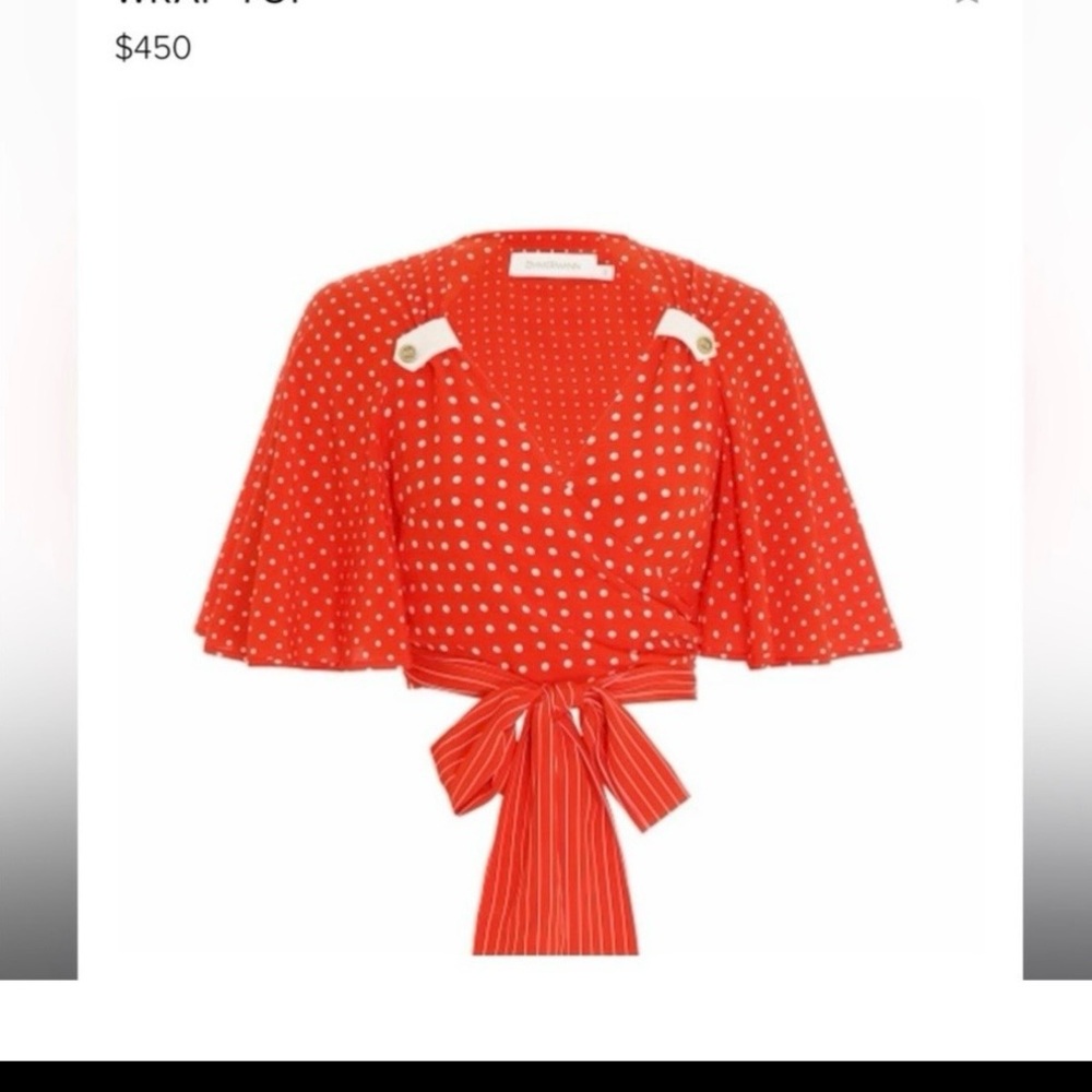 Zimmermann White and Red Polka Dot Wrap Top size AU 1